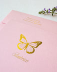 Butterfly Pink and Gold Foil Stationery and Envelope Angle