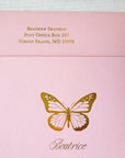Butterfly Pink and Gold Foil Stationery and Envelope Close Up