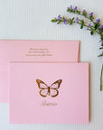 Butterfly Pink and Gold Foil Stationery and Envelope