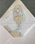 Crab Letterpress Cards with Magothy River Nautical Chart Envelope Liners, Set of 6