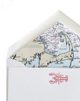 Lobster Letterpress Cards with Cape Cod Nautical Chart Envelope Liners, Set of 6