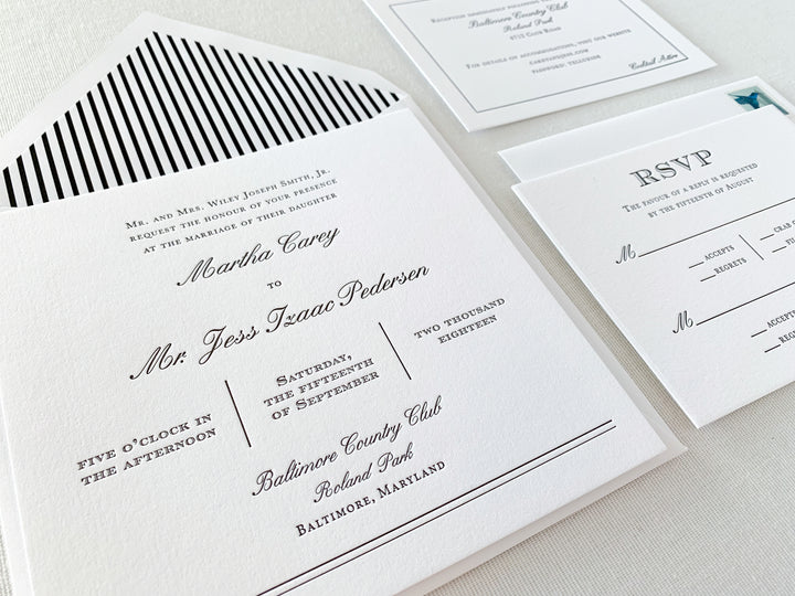 Classic Black and White Letterpress Wedding Invitation Suite