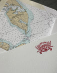 Crab Letterpress Cards with Magothy River Nautical Chart Envelope Liners, Set of 6