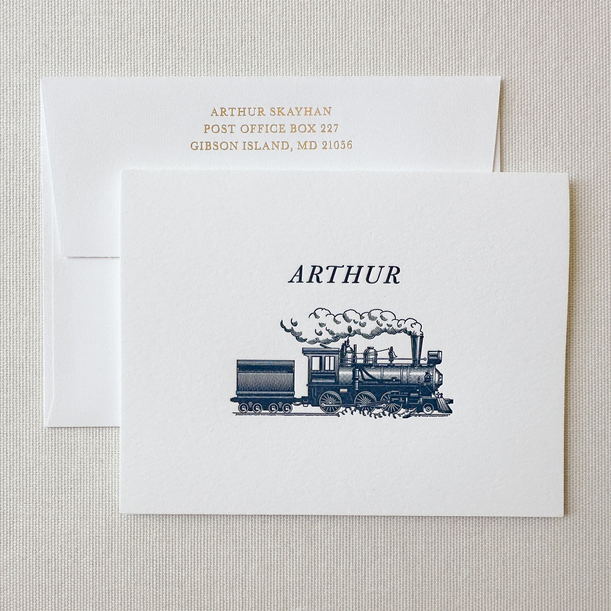 Letterpress Train Stationery and Envelope