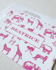 Safari Letterpress Stationery and Envelope Angled in Pink