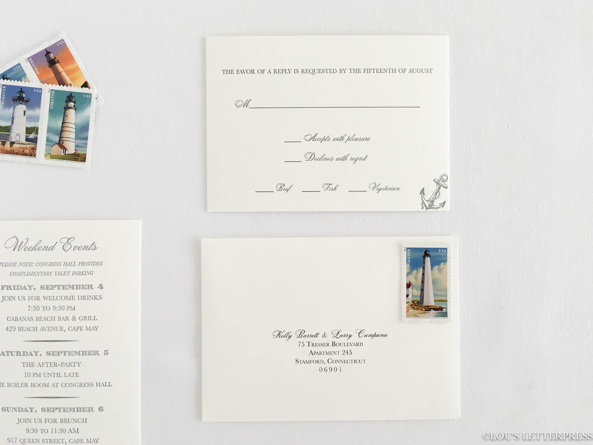 Nautical &#39;Anchors Aweigh&#39; Letterpress Wedding Invitation Sample