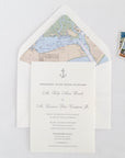 Nautical 'Anchors Aweigh' Letterpress Wedding Invitation Sample
