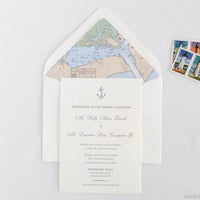 Nautical 'Anchors Aweigh' Letterpress Wedding Invitation Sample