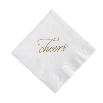 Cheers Gold Foil Cocktail Napkins, Set of 25