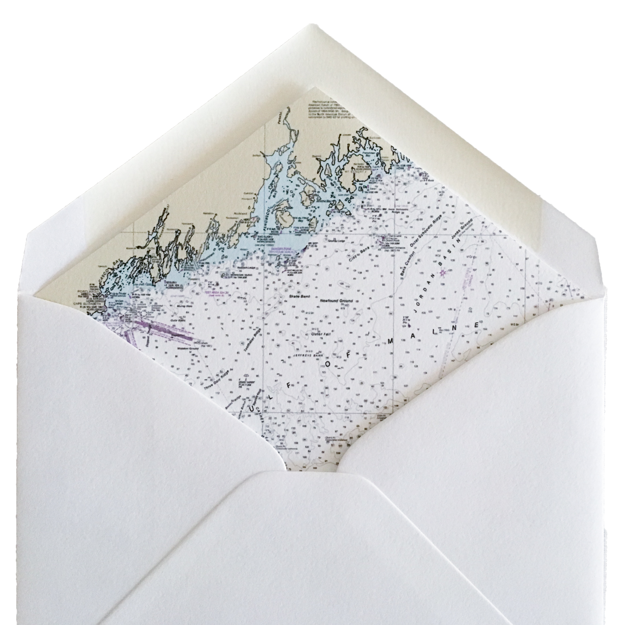 Lobster Letterpress Cards with Maine Nautical Chart Envelope Liners, Set of 6