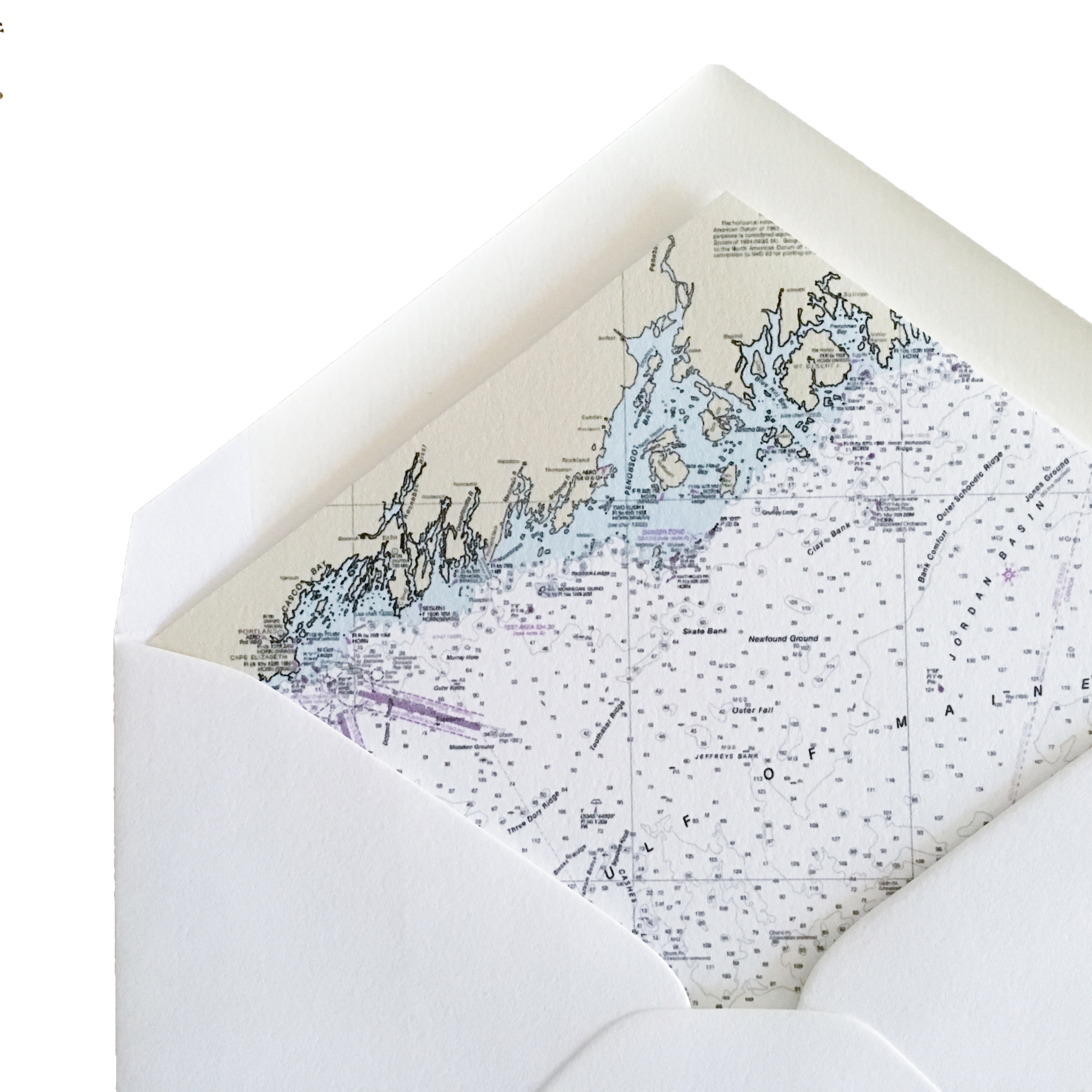 Lobster Letterpress Cards with Maine Nautical Chart Envelope Liners, Set of 6