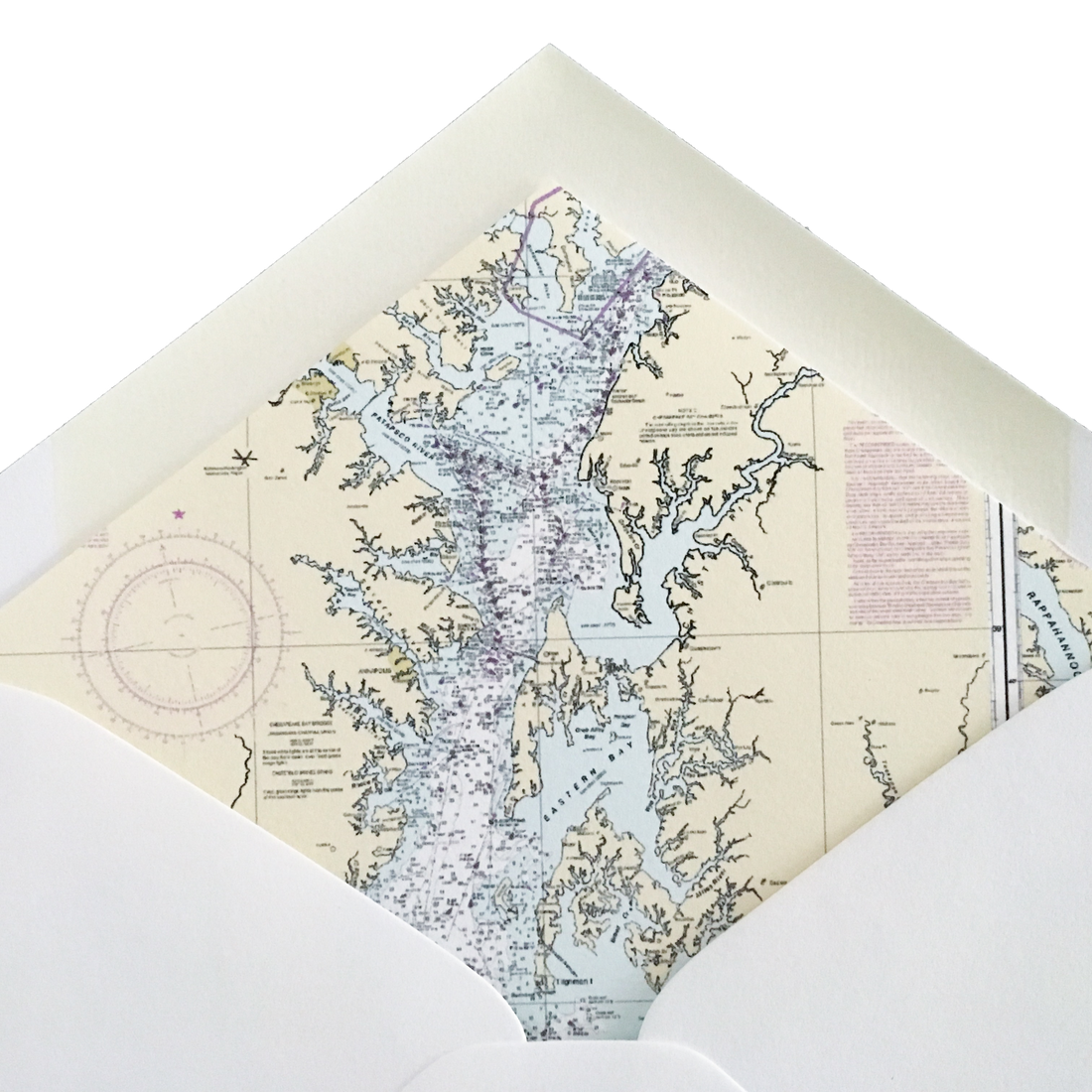 Crab Letterpress Cards with Chesapeake Bay Nautical Chart Envelope Liners, Set of 6